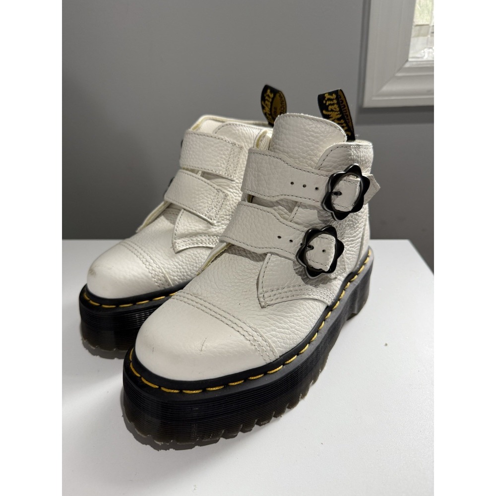Dr. Martens Women's Devon Flower Leather Platform Boots - White Milled Sz 5